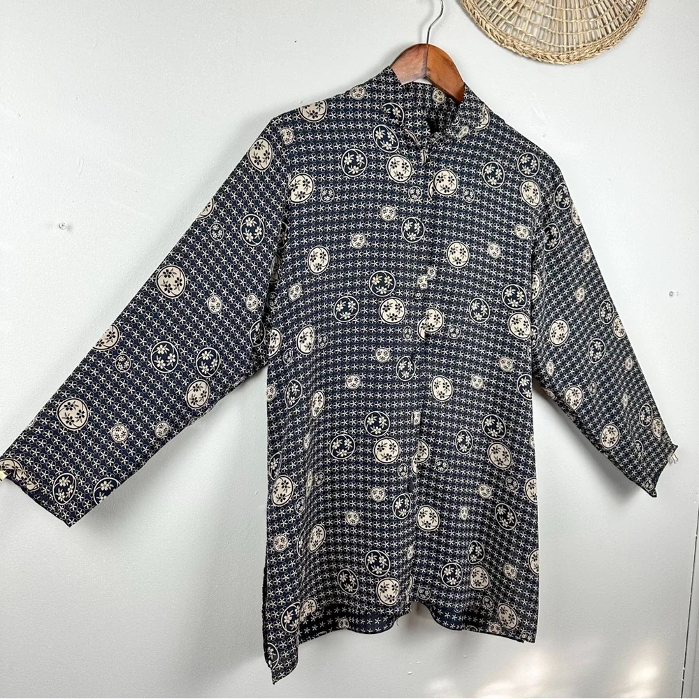 Vintage 100% Silk Black Floral Patterned Button-Up Shirt Anne Namba - Picture 4 of 11